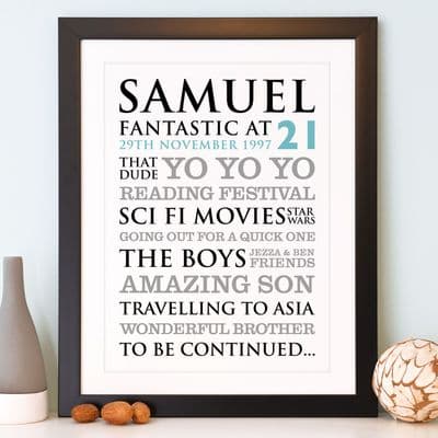 Personalised 21st Birthday Typographic Art Print