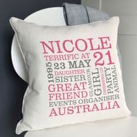 Personalised 21st Birthday Word Art Cushion