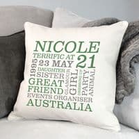 Personalised 21st Birthday Word Art Cushion