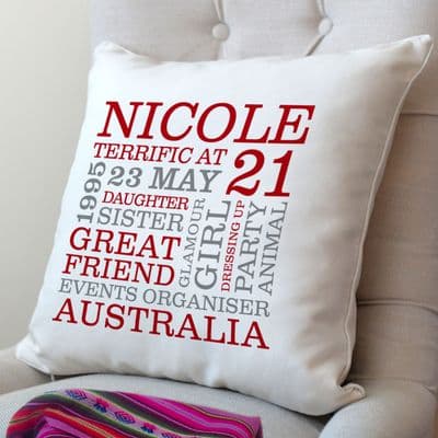 Personalised 21st Birthday Word Art Cushion