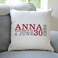Personalised 30th Birthday Cushion