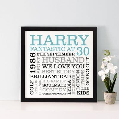 Personalised 30th Birthday Typographic Art