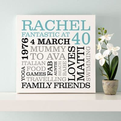 Personalised 40th Birthday Typographic Art