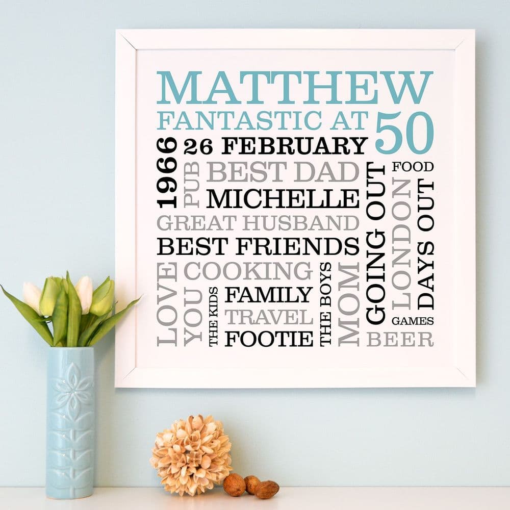 Personalised 50th Birthday Typographic Art