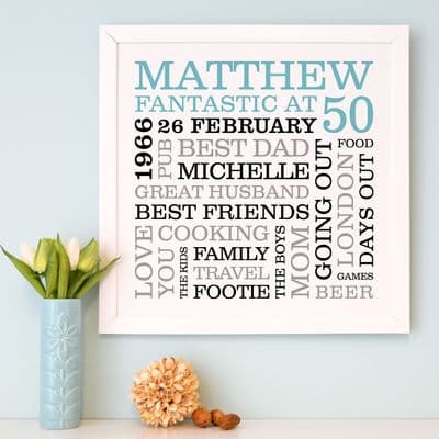 Personalised 50th Birthday Typographic Art