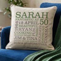 Personalised 50th Birthday Word Art Cushion
