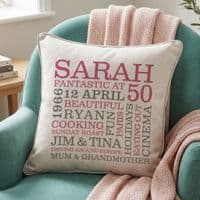 Personalised 50th Birthday Word Art Cushion