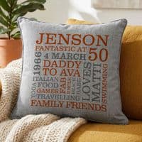 Personalised 50th Birthday Word Art Cushion