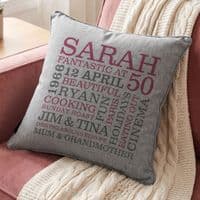Personalised 50th Birthday Word Art Cushion