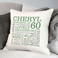 Personalised 60th Birthday Word Art Cushion