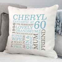 Personalised 60th Birthday Word Art Cushion