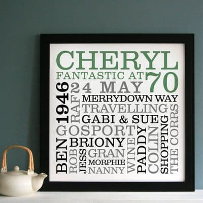 Personalised 70th Birthday Typographic Art