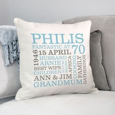Personalised 70th Birthday Word Art Cushion