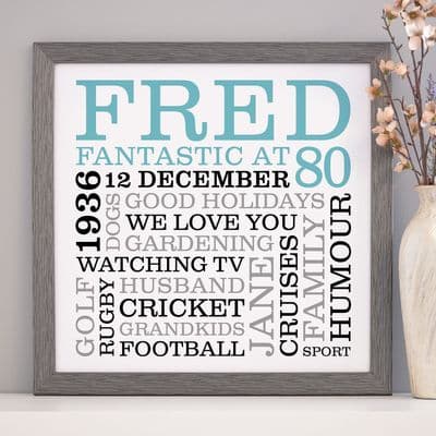 Personalised 80th Birthday Typographic Art