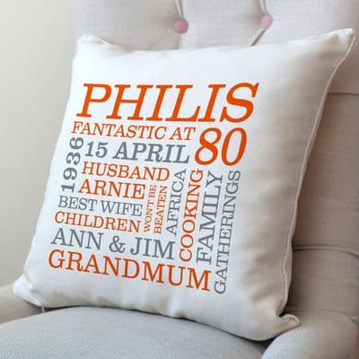 Personalised 80th Birthday Word Art Cushion