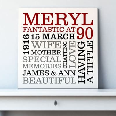 Personalised 90th Birthday Typographic Art