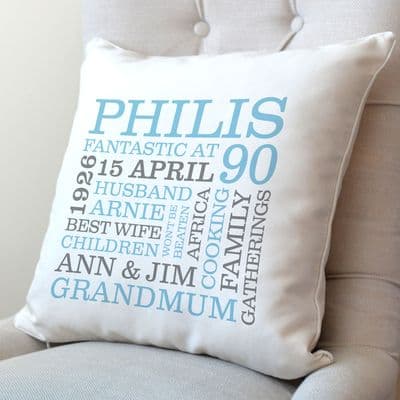 Personalised 90th Birthday Word Art Cushion