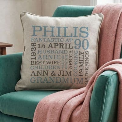 Personalised 90th Birthday Word Art Cushion