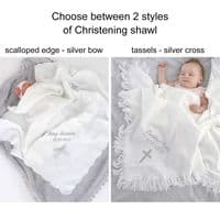 Personalised Baby Christening Silver Embroidered Shawl