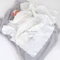 Personalised Baby Christening Silver Embroidered Shawl