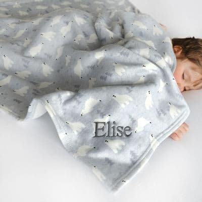 Personalised Baby's Polar Bear Grey And White Blanket