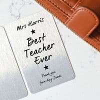 Personalised Best Teacher Metal Wallet Photo Cards