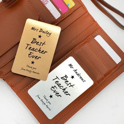 Personalised Best Teacher Metal Wallet Photo Cards