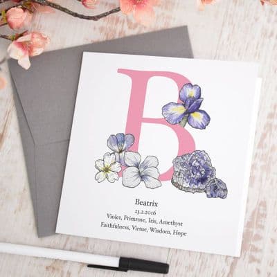 Personalised Birth Flower And Birth Stone Card