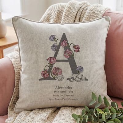 Personalised Birth Flower And Birth Stone Cushion