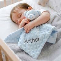 Personalised Blue Baby Gown And Teddy Comforter Set