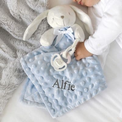 Personalised Blue Bobble Bunny Baby Comforter