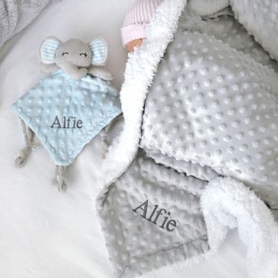 Personalised Blue Bobble Elephant Comforter Blanket Set