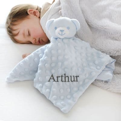 Personalised Blue Bobble Teddy Baby Comforter