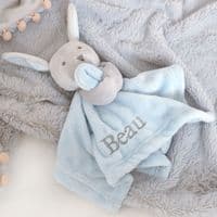 Personalised Blue Bunny Rabbit Baby Comforter