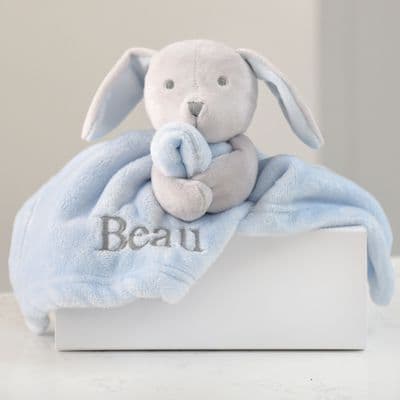 Personalised Blue Bunny Rabbit Baby Comforter