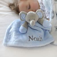 Personalised Blue Elephant Baby Comforter