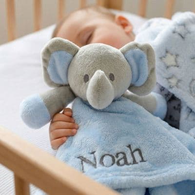 Personalised Blue Elephant Baby Comforter