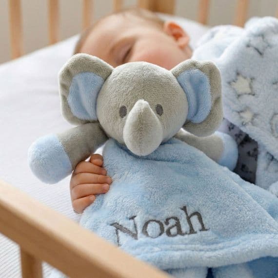 Personalised Blue Elephant Baby Comforter