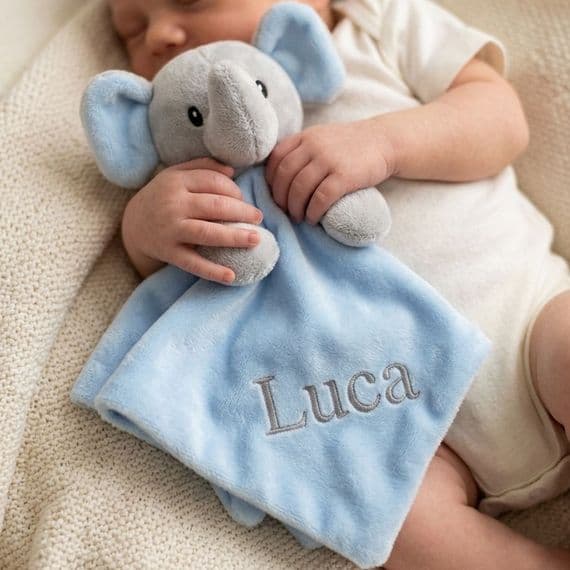 Personalised Blue Elephant Comforter With Soft Ears