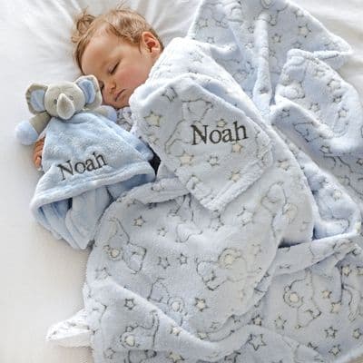 Personalised Blue Elephant Motif Blanket And Comforter