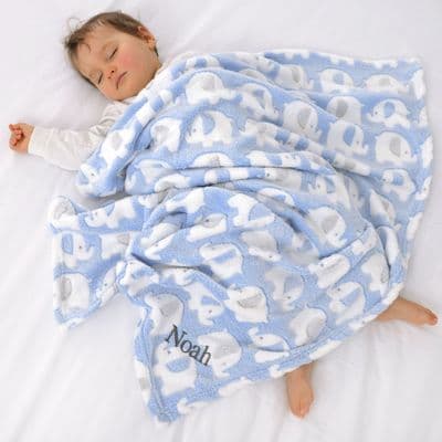 Personalised Blue Fluffy Elephant Blanket