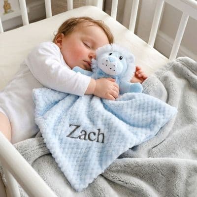 Personalised Blue Lion Baby Comforter