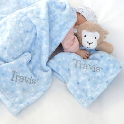 Personalised Blue Monkey Comforter And Blanket Set