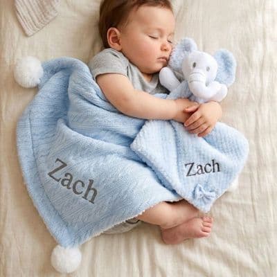Personalised Blue Sherpa Blanket Elephant Comforter Set