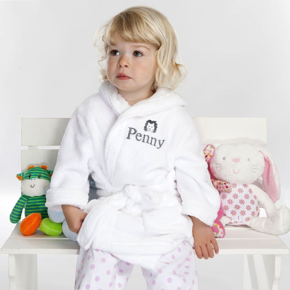 Personalised Child s Lion Dressing Gown In White