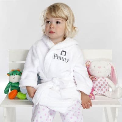 Personalised Child's Lion Dressing Gown In White