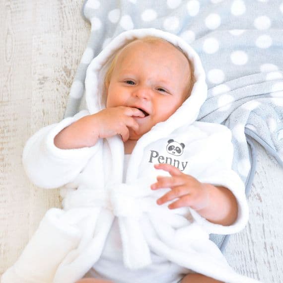 Personalised Child's Panda Dressing Gown In White