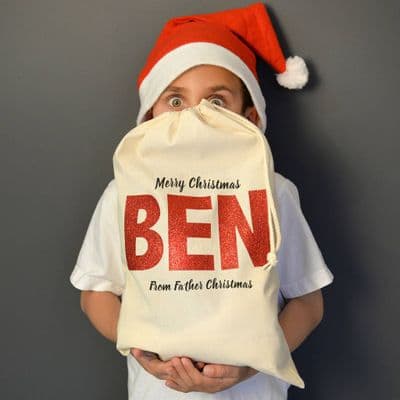 Personalised Christmas Metallic Name Sack
