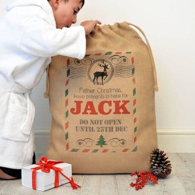 Personalised Christmas Postcard Hessian Sack