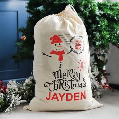 Personalised Christmas Snowman Santa Sack